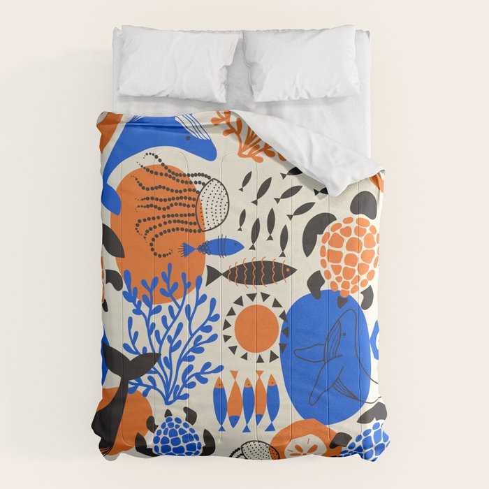 Ocean Love Whale Underwater Abstract Pattern #oceanlove #oceanpattern #oceanlife #savetheocean Comforter Gallery Image 6