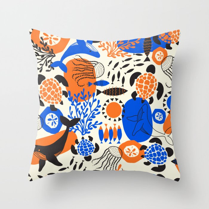 Ocean Love Whale Underwater Abstract Pattern #oceanlove #oceanpattern #oceanlife #savetheocean Throw Pillow Gallery Image 6