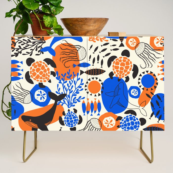 Ocean Love Whale Underwater Abstract Pattern #oceanlove #oceanpattern #oceanlife #savetheocean Credenza Gallery Image 1