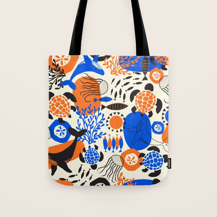 Ocean Love Whale Underwater Abstract Pattern #oceanlove #oceanpattern #oceanlife #savetheocean Tote Bag Gallery Image 1