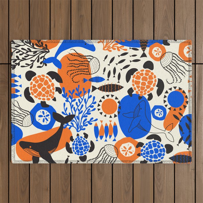 Ocean Love Whale Underwater Abstract Pattern #oceanlove #oceanpattern #oceanlife #savetheocean Outdoor Rug Gallery Image 1