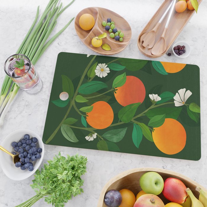 Oranges and Blossoms Botanical Illustration Cutting Board Gallery Image 2