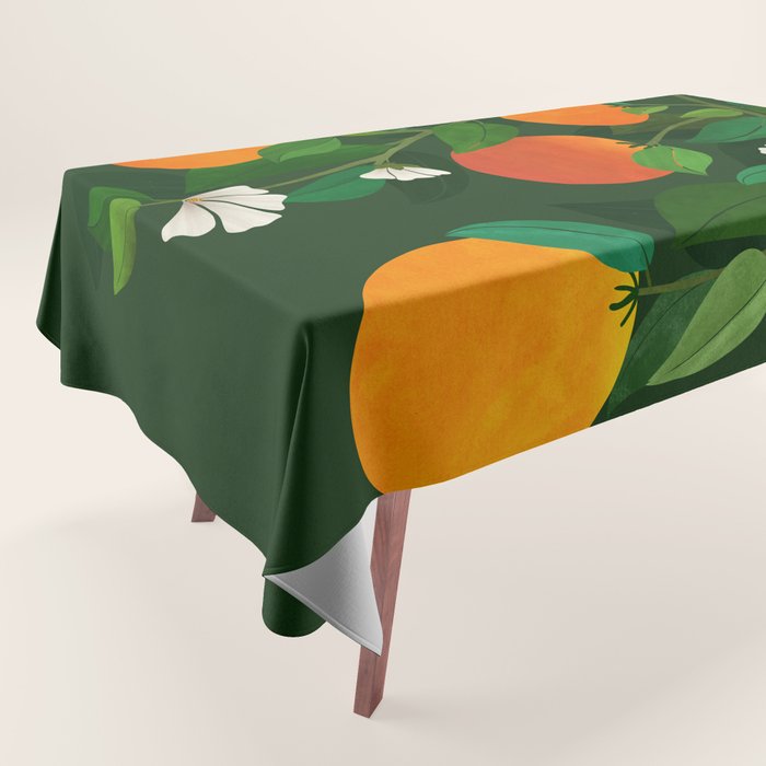 Oranges and Blossoms Botanical Illustration Tablecloth Gallery Image 1