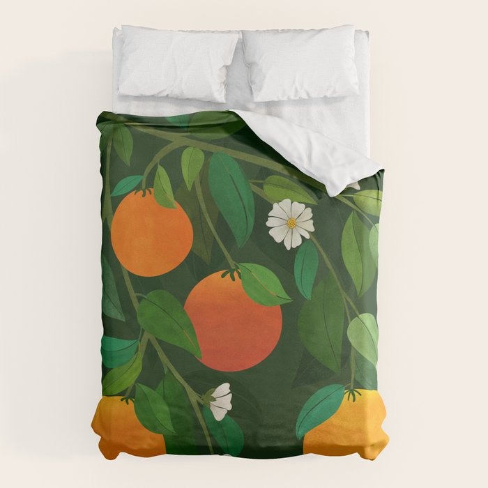 Oranges and Blossoms Botanical Illustration Duvet Cover Gallery Image 1