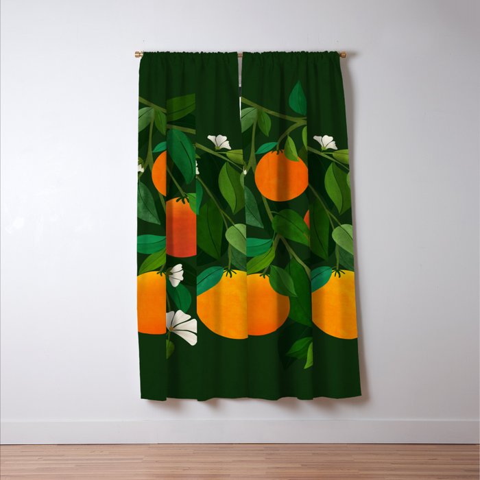 Oranges and Blossoms Botanical Illustration Window Curtain Gallery Image 3