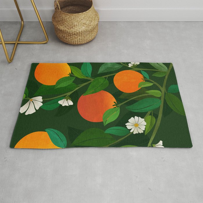 Oranges and Blossoms Botanical Illustration Rug Gallery Image 1