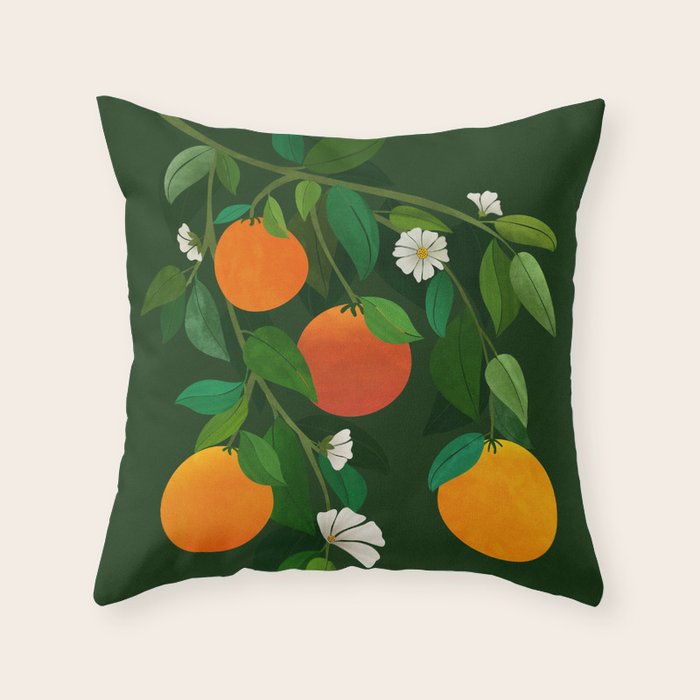 Oranges and Blossoms Botanical Illustration Throw Pillow Gallery Image 6