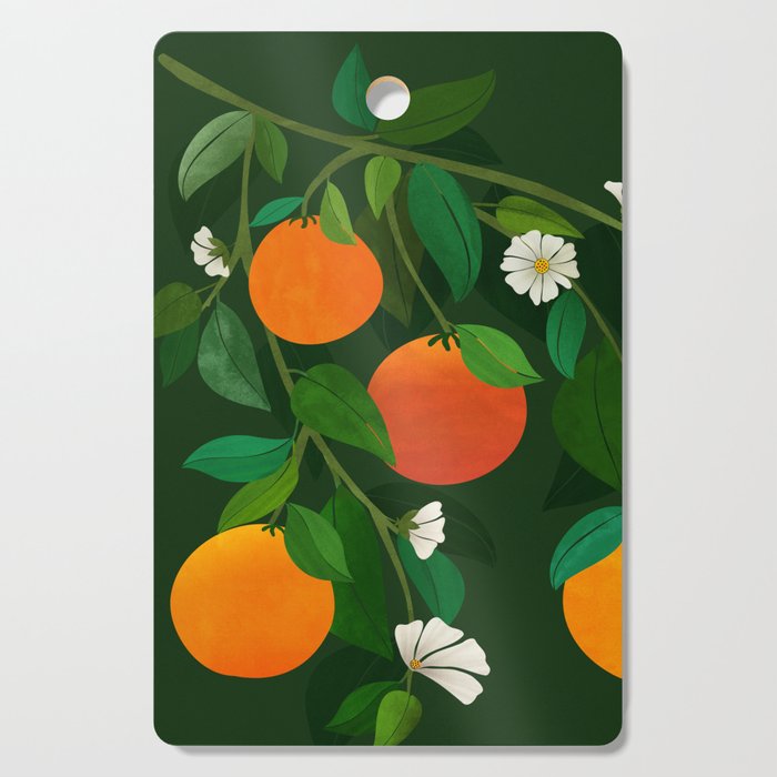 Oranges and Blossoms Botanical Illustration Cutting Board Gallery Image 1