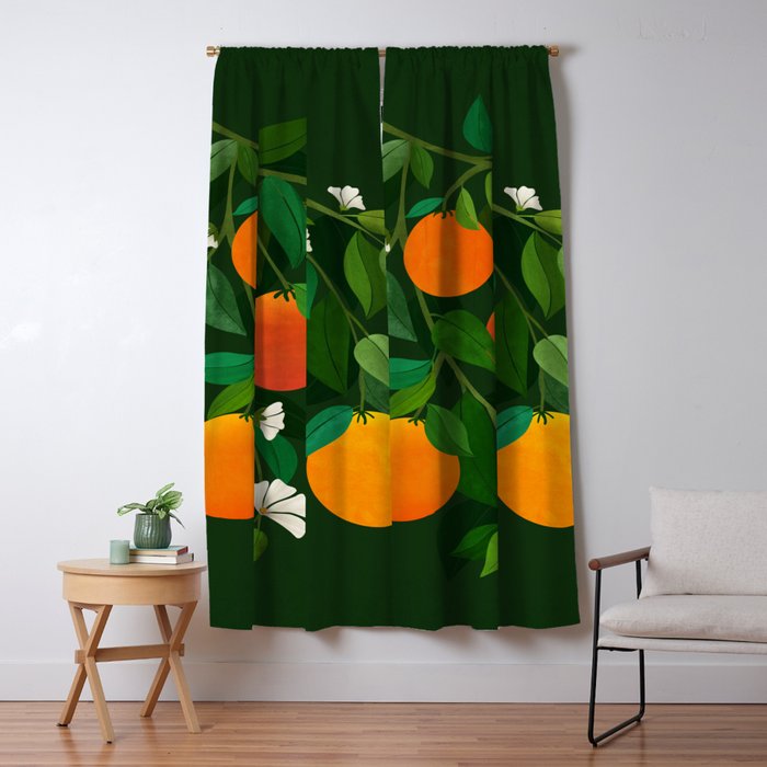 Oranges and Blossoms Botanical Illustration Window Curtain Gallery Image 5