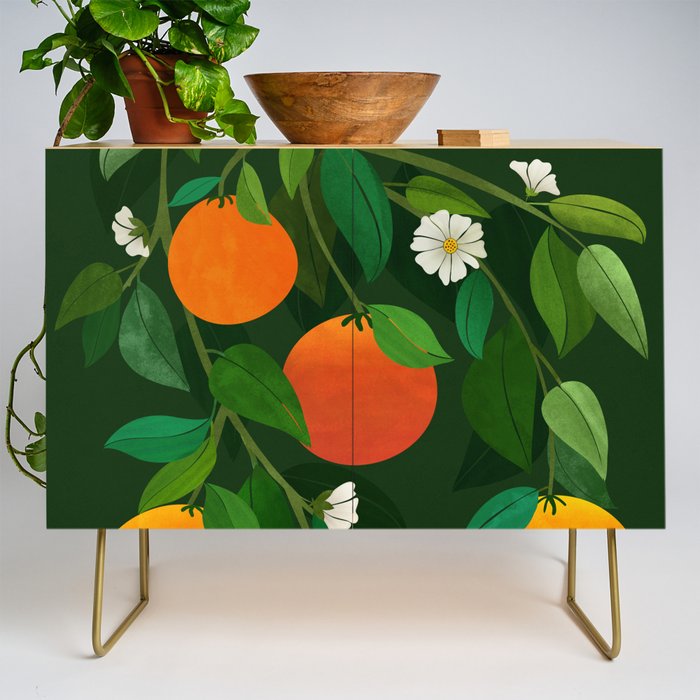 Oranges and Blossoms Botanical Illustration Credenza Gallery Image 1