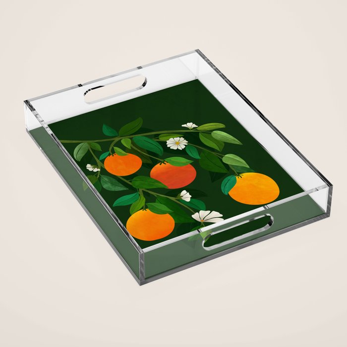 Oranges and Blossoms Botanical Illustration Acrylic Tray Gallery Image 1