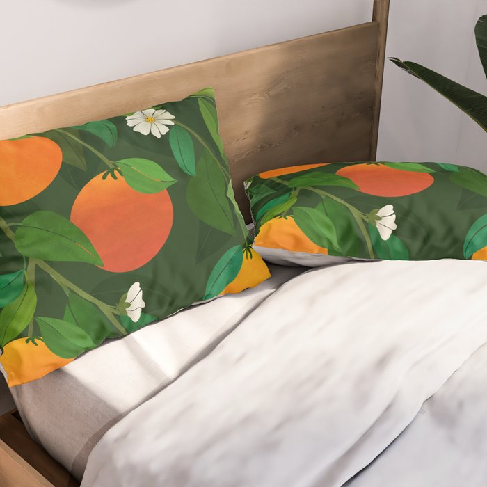 Oranges and Blossoms Botanical Illustration Pillow Sham Gallery Image 2