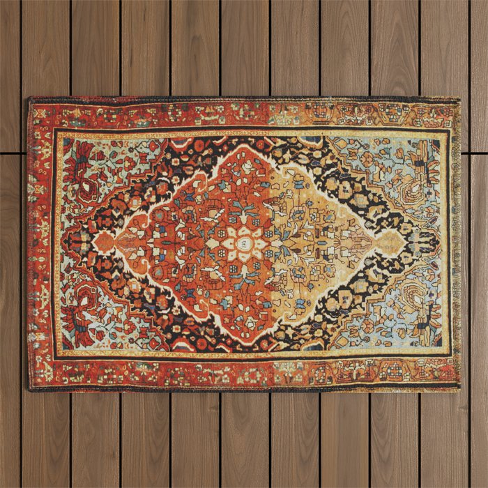 Burnt Orange Medallion Tabriz Rug Print Outdoor Rug Gallery Image 1