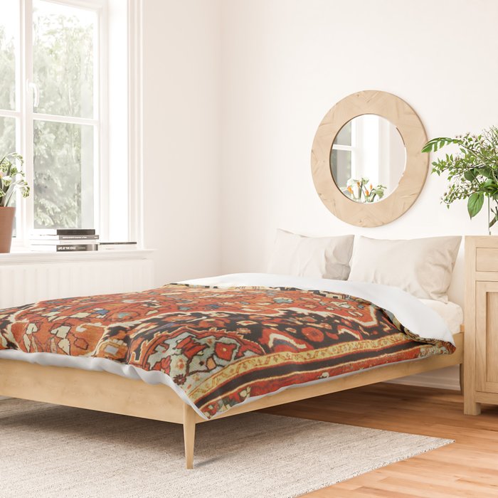 Burnt Orange Medallion Tabriz Rug Print Duvet Cover Gallery Image 2