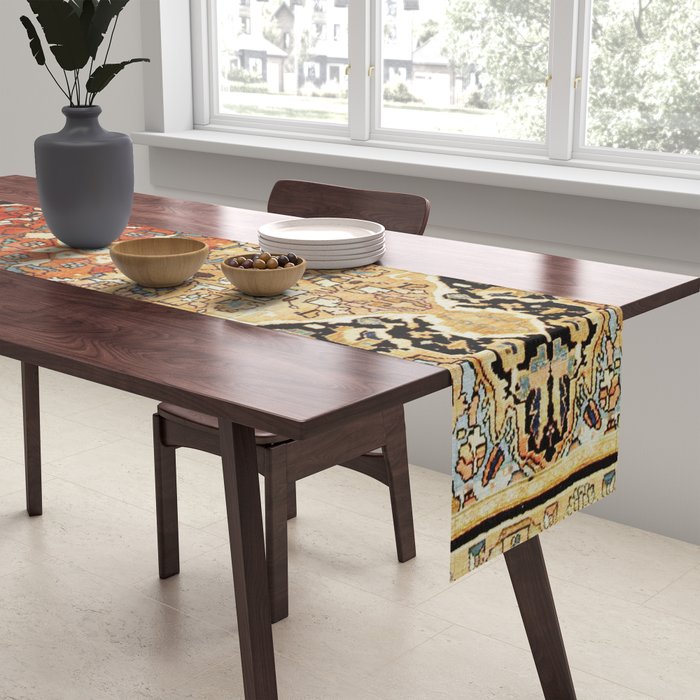 Burnt Orange Medallion Tabriz Rug Print Table Runner Gallery Image 2