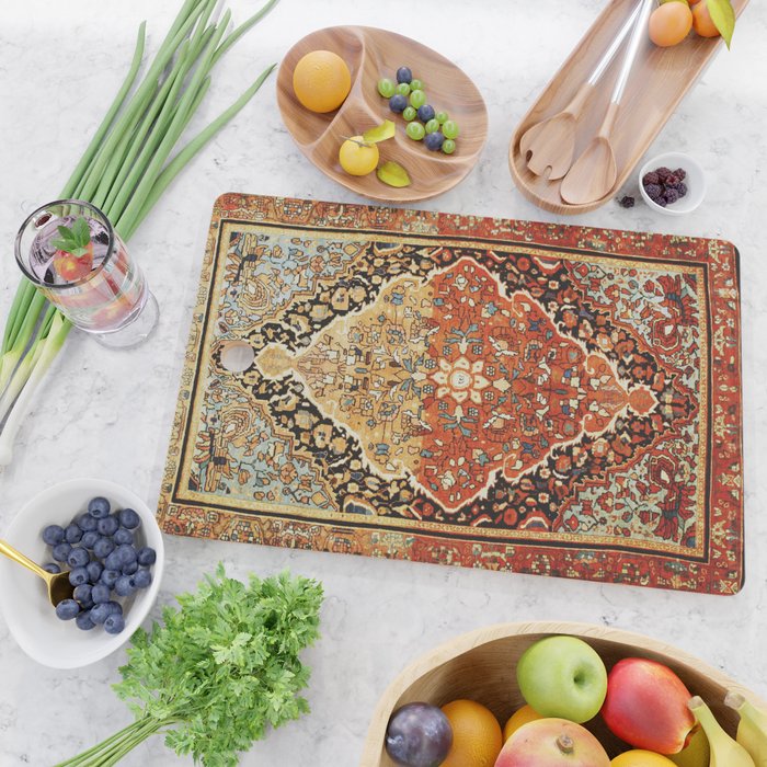 Burnt Orange Medallion Tabriz Rug Print Cutting Board Gallery Image 2