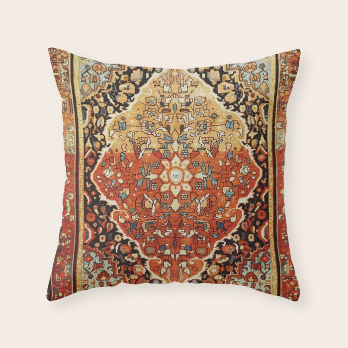 Burnt Orange Medallion Tabriz Rug Print Throw Pillow Gallery Image 6