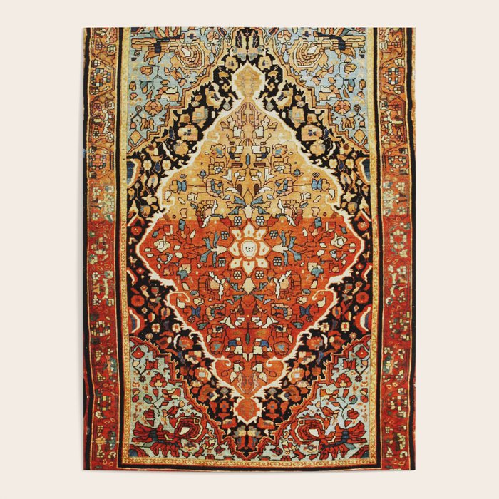 Burnt Orange Medallion Tabriz Rug Print Poster Gallery Image 4