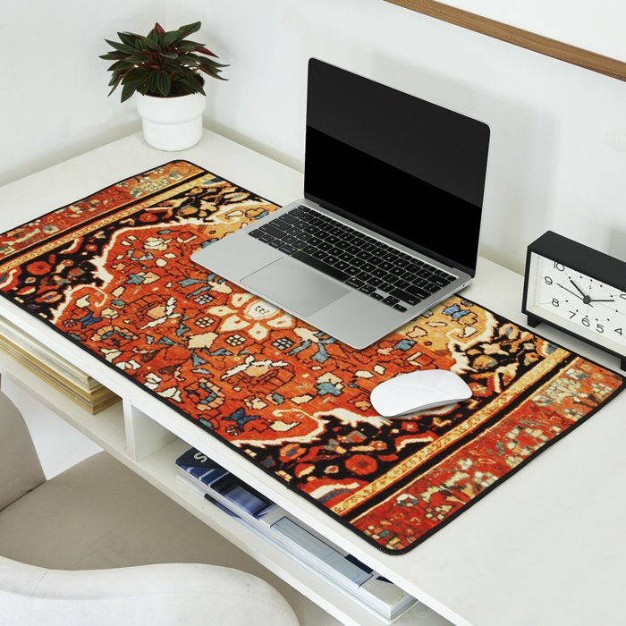 Burnt Orange Medallion Tabriz Rug Print Desk Mat Gallery Image 2