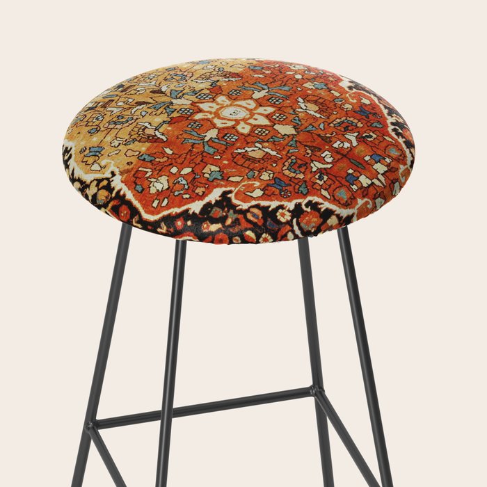 Burnt Orange Medallion Tabriz Rug Print Stool Gallery Image 2