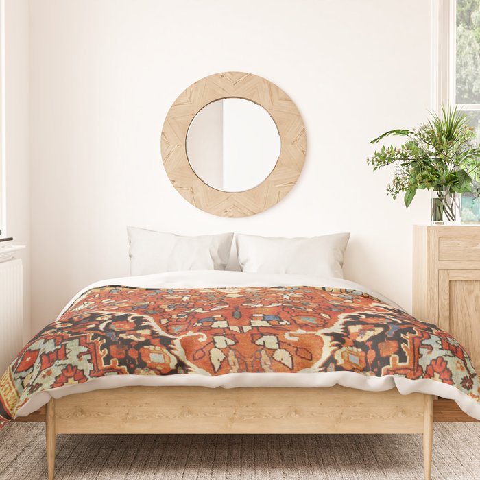 Burnt Orange Medallion Tabriz Rug Print Duvet Cover Gallery Image 3