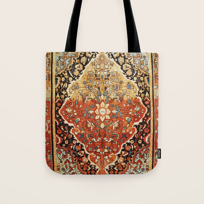 Burnt Orange Medallion Tabriz Rug Print Tote Bag Gallery Image 1