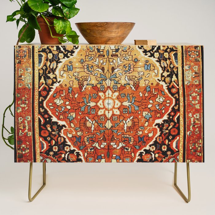 Burnt Orange Medallion Tabriz Rug Print Credenza Gallery Image 1