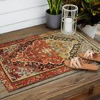 Burnt Orange Medallion Tabriz Rug Print Outdoor Rug Gallery Image 2