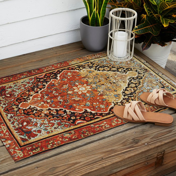 Burnt Orange Medallion Tabriz Rug Print Outdoor Rug Gallery Image 2