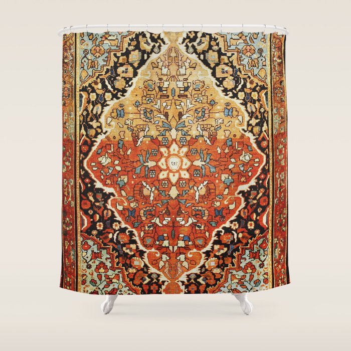 Burnt Orange Medallion Tabriz Rug Print Shower Curtain Gallery Image 1