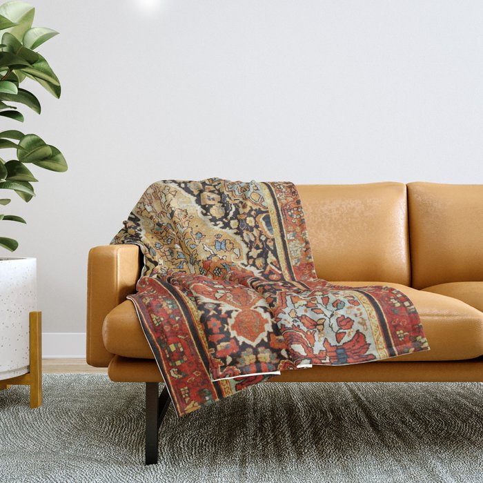 Burnt Orange Medallion Tabriz Rug Print Throw Blanket Gallery Image 1