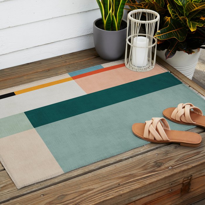 Modern Abstract Geometric Minimalist Artwork Outdoor Rug Gallery Image 2