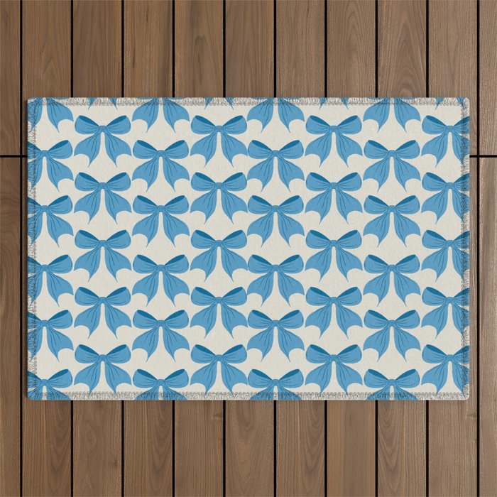 Elegant Blue Bow Pattern A Classic and Stylish Design Outdoor Rug Gallery Image 1