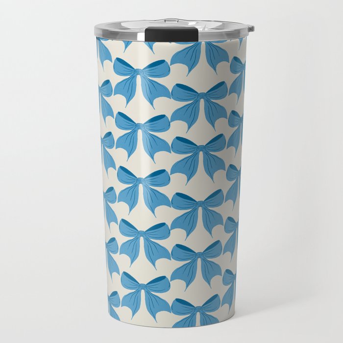 Elegant Blue Bow Pattern A Classic and Stylish Design Travel Mug Gallery Image 1