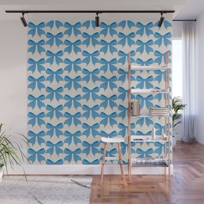 Elegant Blue Bow Pattern A Classic and Stylish Design Wall Mural Gallery Image 1