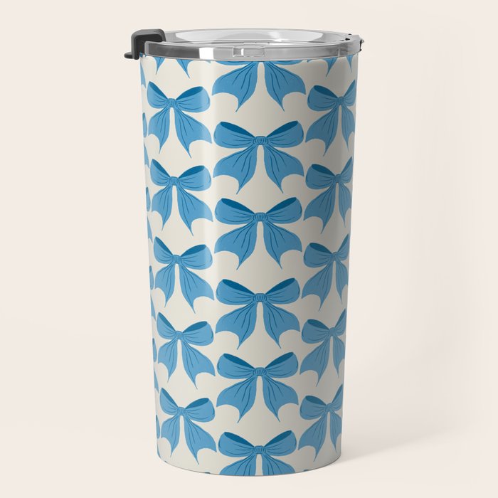 Elegant Blue Bow Pattern A Classic and Stylish Design Travel Mug Gallery Image 3