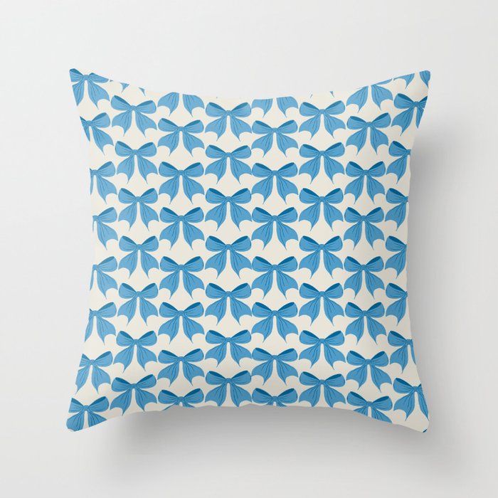 Elegant Blue Bow Pattern A Classic and Stylish Design Throw Pillow Gallery Image 6
