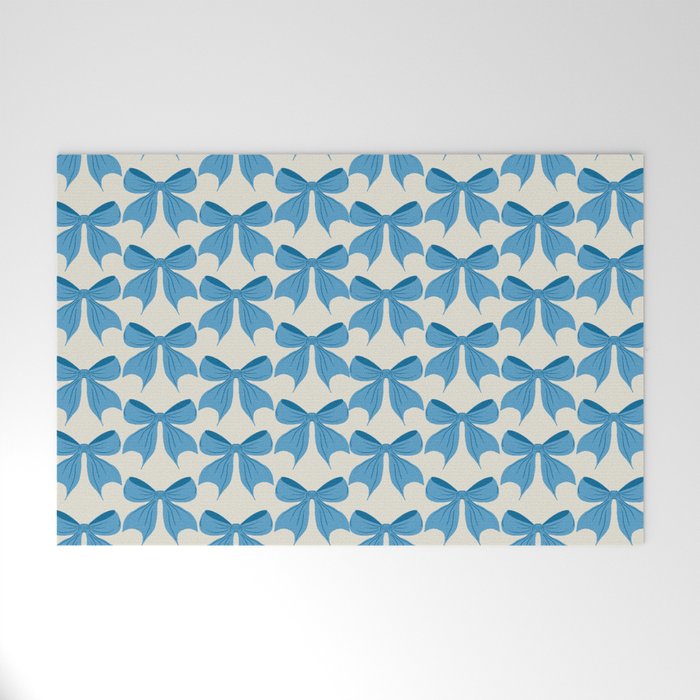 Elegant Blue Bow Pattern A Classic and Stylish Design Welcome Mat Gallery Image 1
