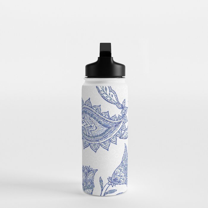 Oriental classic floral paisley - Delft Blue Water Bottle Gallery Image 3