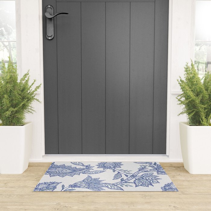 Oriental classic floral paisley - Delft Blue Welcome Mat Gallery Image 3