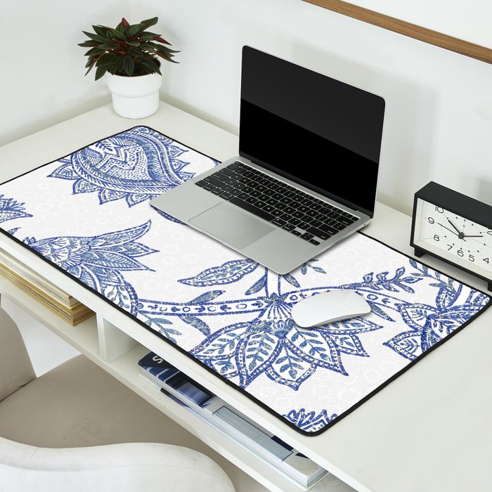 Oriental classic floral paisley - Delft Blue Desk Mat Gallery Image 2