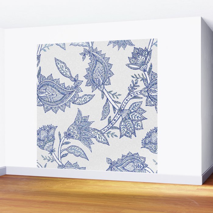 Oriental classic floral paisley - Delft Blue Wall Mural Gallery Image 2