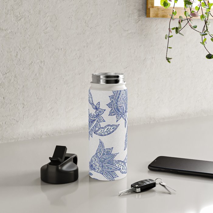 Oriental classic floral paisley - Delft Blue Water Bottle Gallery Image 4