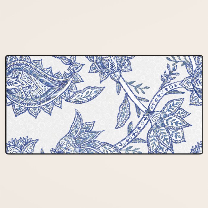 Oriental classic floral paisley - Delft Blue Desk Mat Gallery Image 3