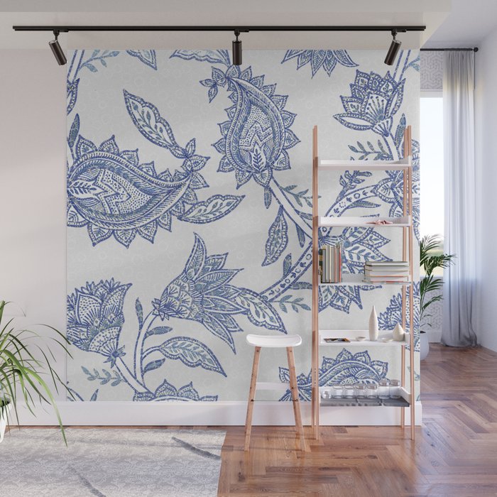 Oriental classic floral paisley - Delft Blue Wall Mural Gallery Image 1