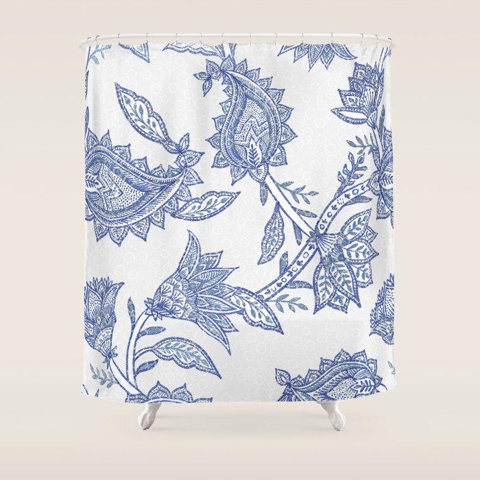 Oriental classic floral paisley - Delft Blue Shower Curtain Gallery Image 1