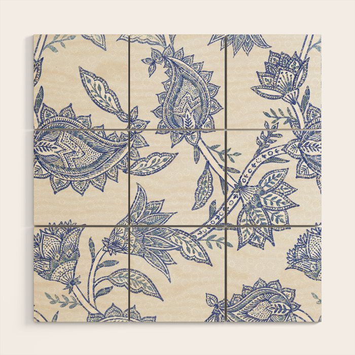 Oriental classic floral paisley - Delft Blue Wood Wall Art Gallery Image 1