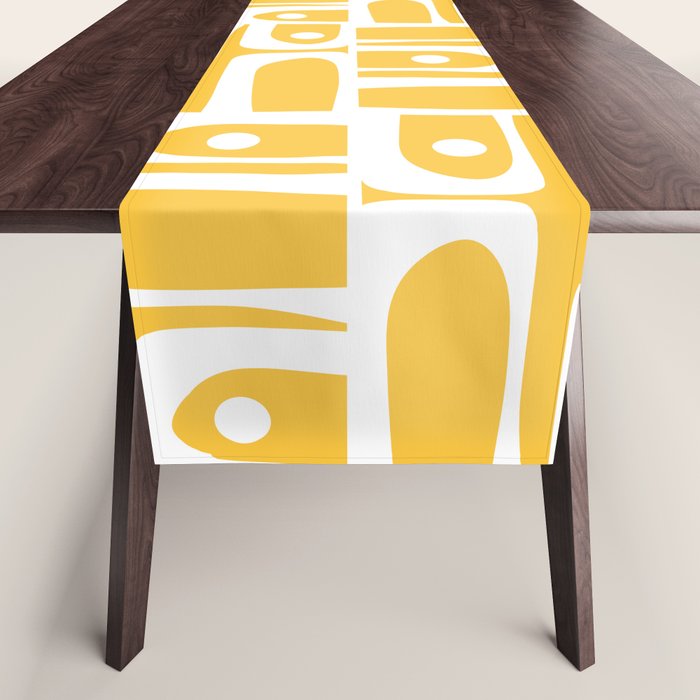 Mid Century Modern Piquet Geometric Multi Pattern Muted Mustard Yellow and White Table Runner Gallery Image 1