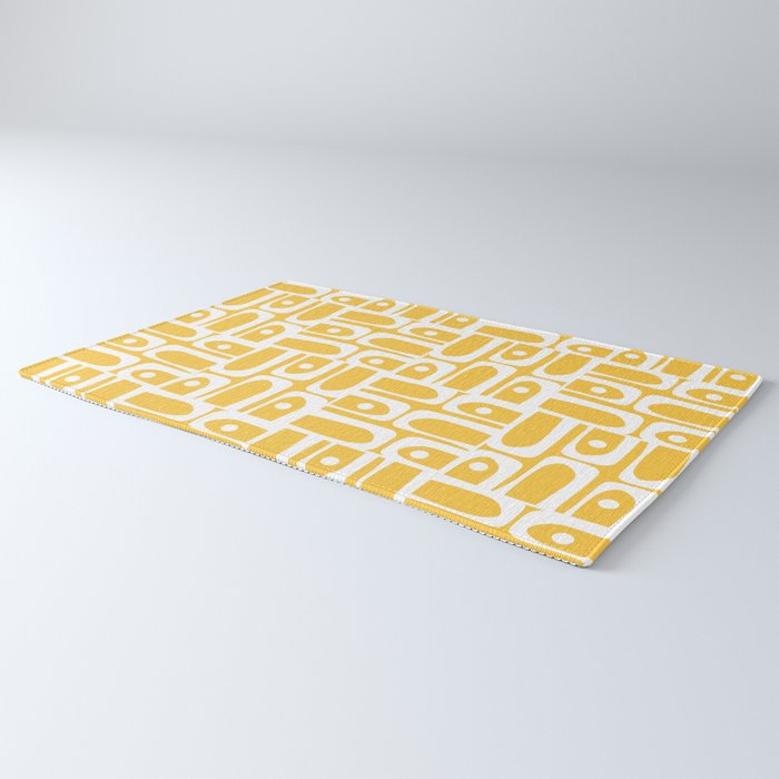 Mid Century Modern Piquet Geometric Multi Pattern Muted Mustard Yellow and White Rug Gallery Image 3