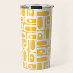 Mid Century Modern Piquet Geometric Multi Pattern Muted Mustard Yellow and White Travel Mug Gallery Image 1
